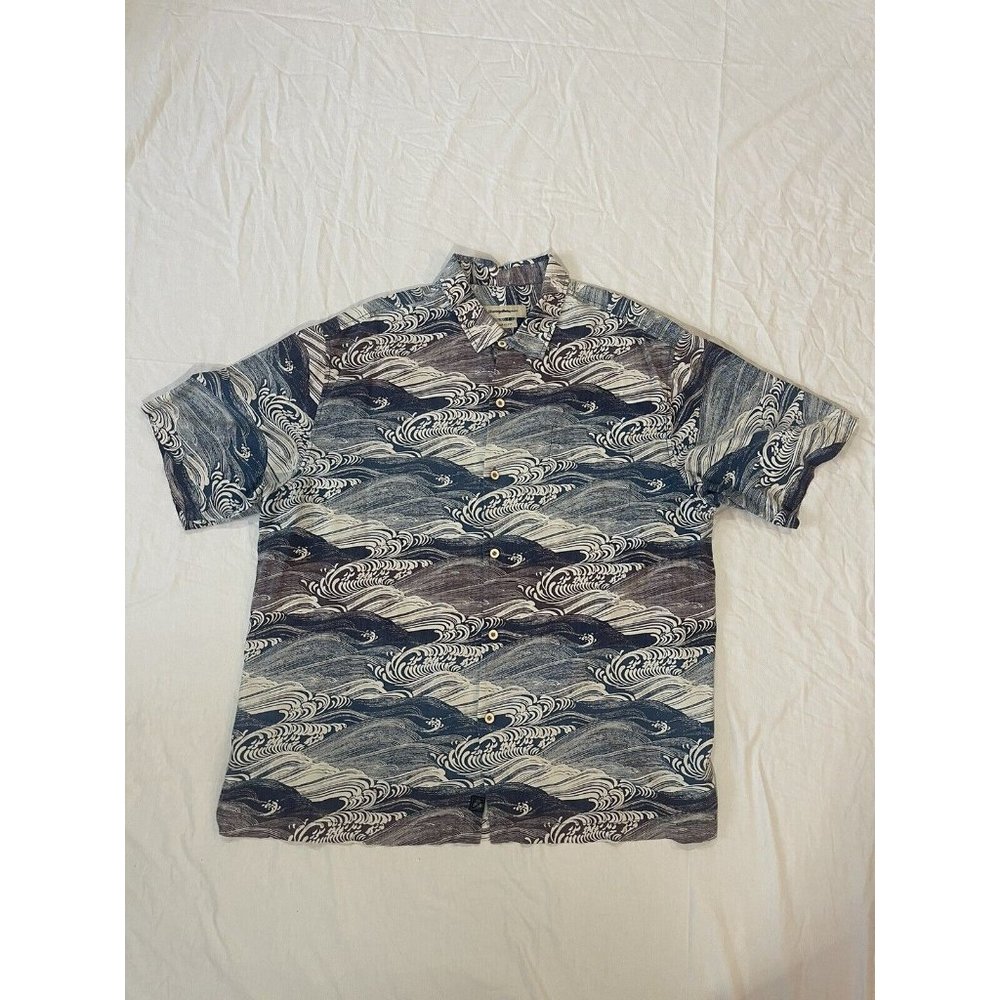 Tommy Bahama 100% Silk Shirt Mens XXL Hawaiian Wave Print Camp Button Up Surfing